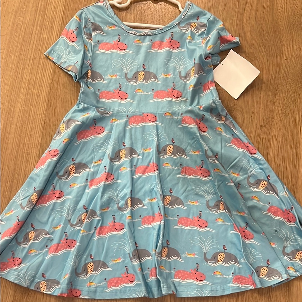 Blue Kids Dress with Animal Print